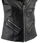 Ladies XS773 Black Zippered M/C Lapel Leather Vest