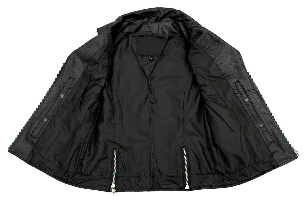Ladies XS773 Black Zippered M/C Lapel Leather Vest