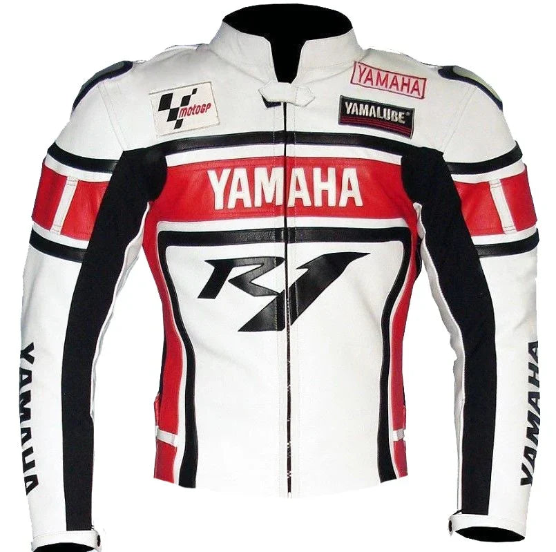 Yamaha Racing Cowhide White Leather Jacket