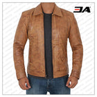 Reeves Yellow Distressed Leather Jacket Mens